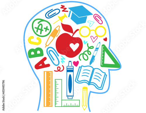 head human with Teacher supplies svg design graphic icon