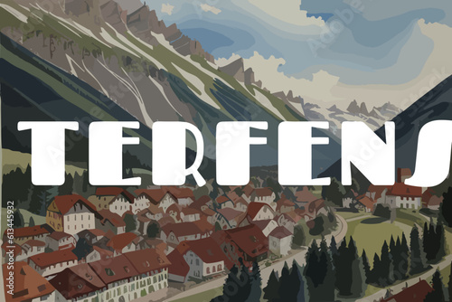 Terfens: Beautiful painting of an Austrian village with the name Terfens in Tirol