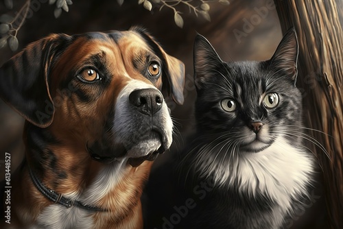 Dog and cat together  hyperrealism  photorealism  photorealistic