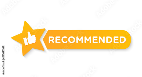 Recommended sticker label design vector with thumbs up and star icon fit for marketing element recommendation tag badge photo