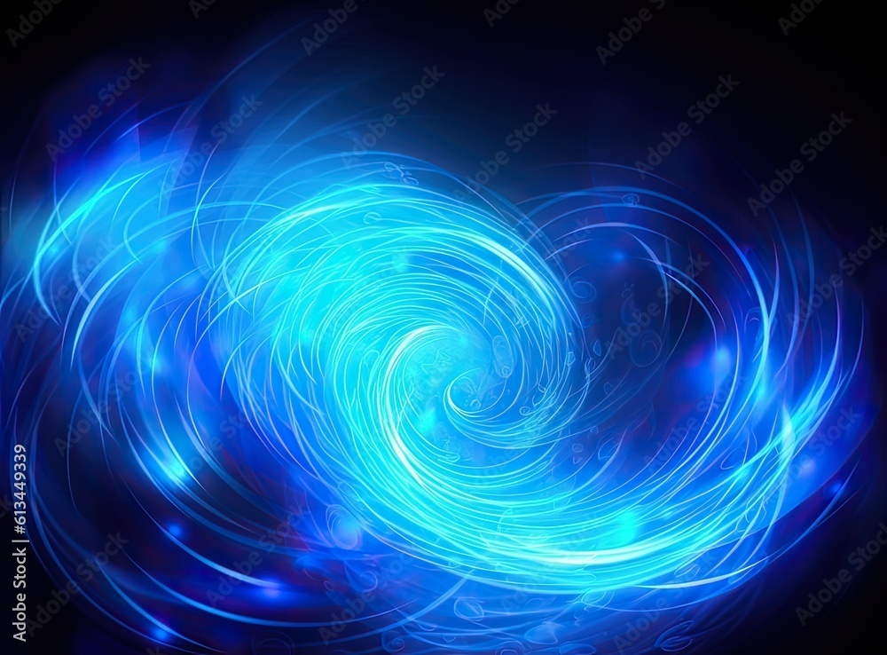 Beautiful colorful light effect of neon glow lights and flash. Background with flying design elements.blue background. Created with Generative AI technology.