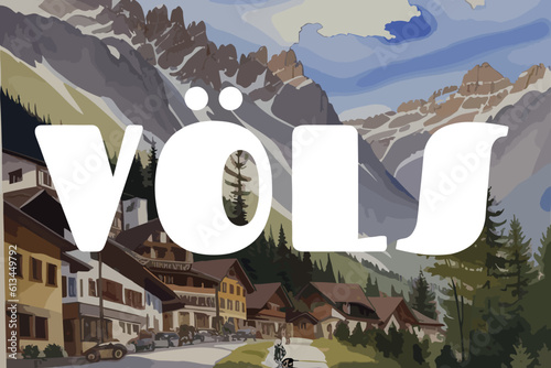 Völs: Beautiful painting of an Austrian village with the name Völs in Tirol