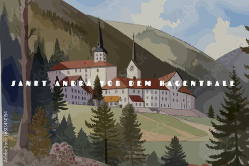 Sankt Andrä vor dem Hagenthale: Beautiful painting of an Austrian village with the name Sankt Andrä vor dem Hagenthale in Niederösterreich
