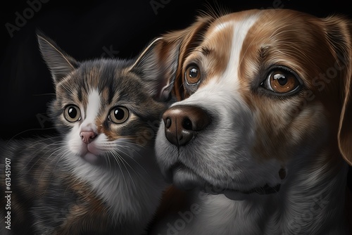 Dog and kitten, hyperrealism, photorealism, photorealistic