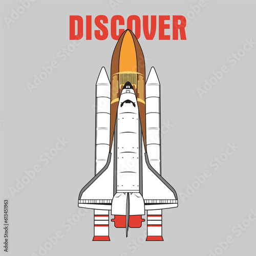 Space shuttle and rocket realistic vector 3d model mockup isolated on white, space mission spaceship getting ready to launch
 photo