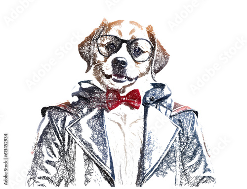 Portrait of a dog wearing a...