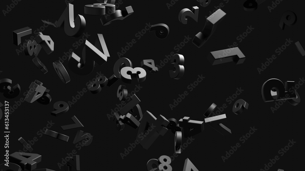 浮遊する黒色の数字 黒背景 浮遊する黒色の数字 黒背景