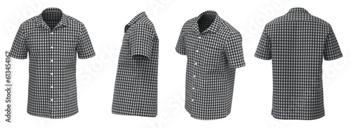 Obraz na plátně Plaid Man Shirt Short Sleeve. Isolated Button-down shirt