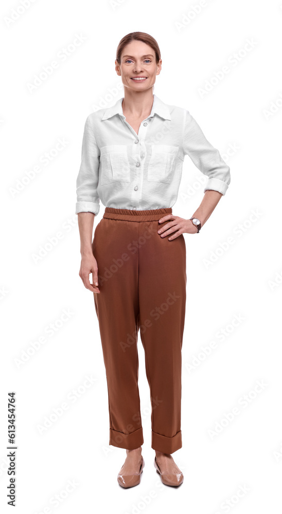 Full length portrait of beautiful happy businesswoman on white background Full length portrait of beautiful happy businesswoman on white background
