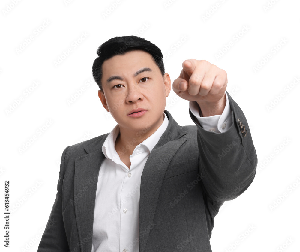 Angry businessman in suit posing on white background Angry businessman in suit posing on white background
