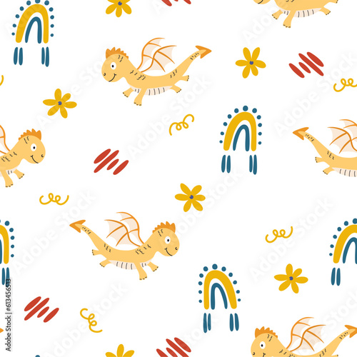 Dino seamless patterns. Perfect for fabric  textiles  scrapbooking and more. Baby Vector illustration of funny cartoon character
