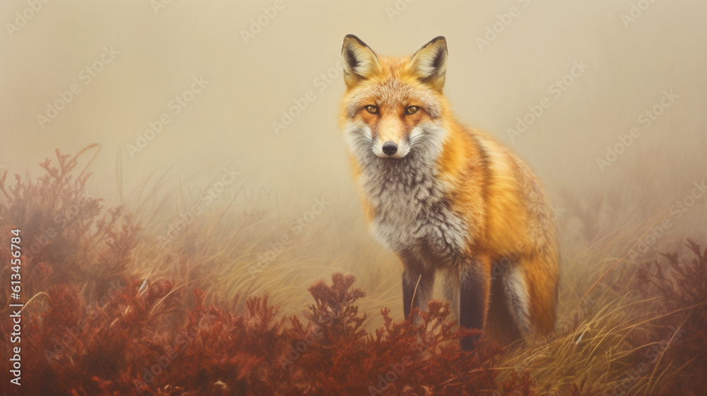 Fototapeta premium Fox among explosions of multi colored paint. Multicolored fluid. AI Generative.