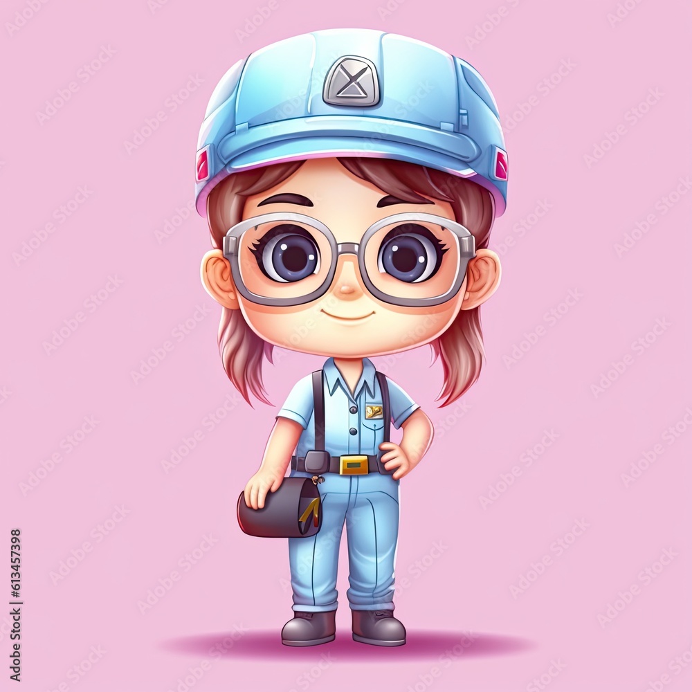 Cute Engineer character illustration. Colorful kawaii style design. Generative AI Cute Engineer character illustration. Colorful kawaii style design. Generative AI