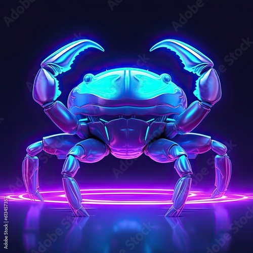 Cute Crab animal in neon style. Portrait of glow light animal. Generative AI