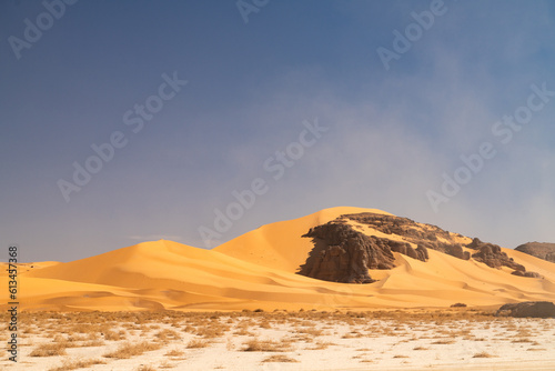 view in the Sahara desert of Tadrart rouge tassili najer in Djanet City   Algeria.colorful orange sand  rocky mountains