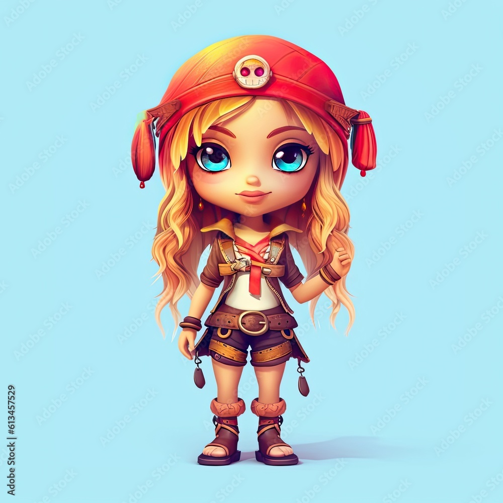 Cute Pirate character illustration. Colorful kawaii style design. Generative AI Cute Pirate character illustration. Colorful kawaii style design. Generative AI
