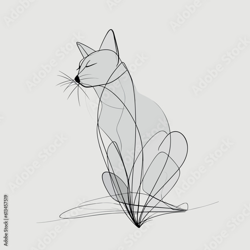 Vector line art cat Illustration. Minimal Cat, smooth lines, vector icon in outlines. Linear stylized.