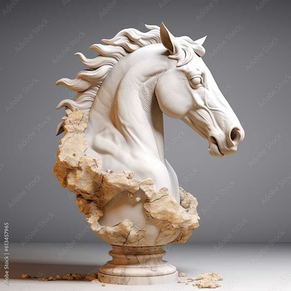 Portrait of Horse animal in marble sculpture style. Ancient statue of ...