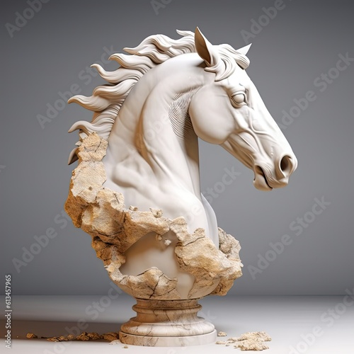 Portrait of Horse animal in marble sculpture style. Ancient statue of animal. Generative AI