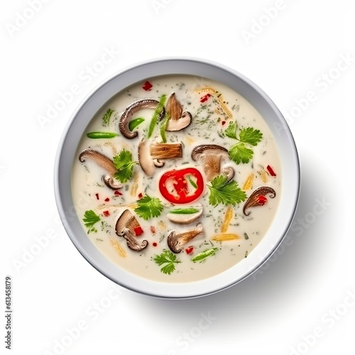 Tom Kha Gai dish isolated on white background. Generative AI