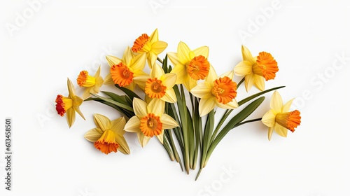 Daffodil flowers isolated on white background. Beautiful blooming plants. Generative AI