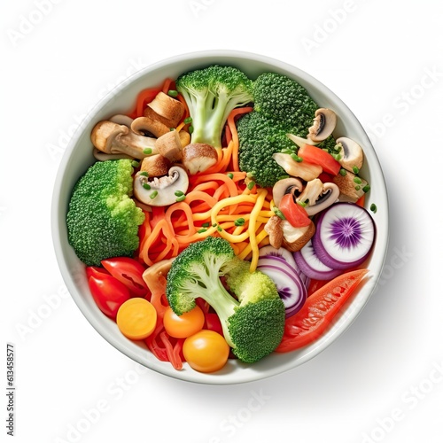Vegetable stir-fry vegetarian dish isolated on white background. Generative AI