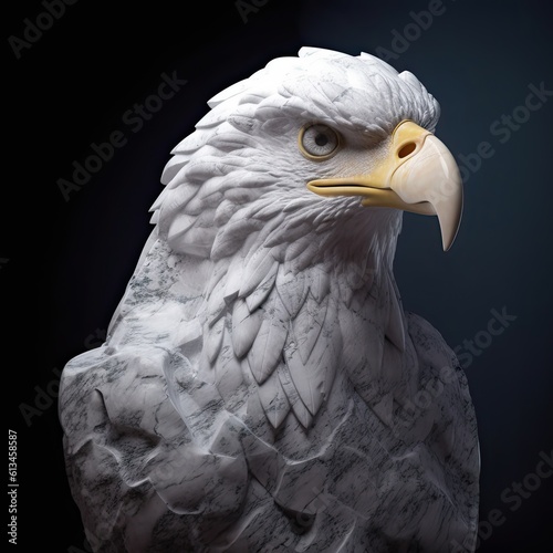 Portrait of Bald eagle animal in marble sculpture style. Ancient statue of animal. Generative AI