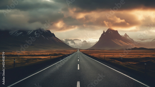 Infinity empty road with mountains in the background