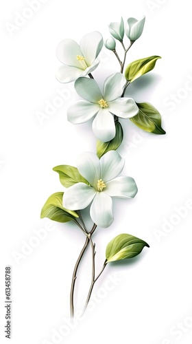 Jasmine flower isolated on white background. Beautiful blooming plant. Generative AI