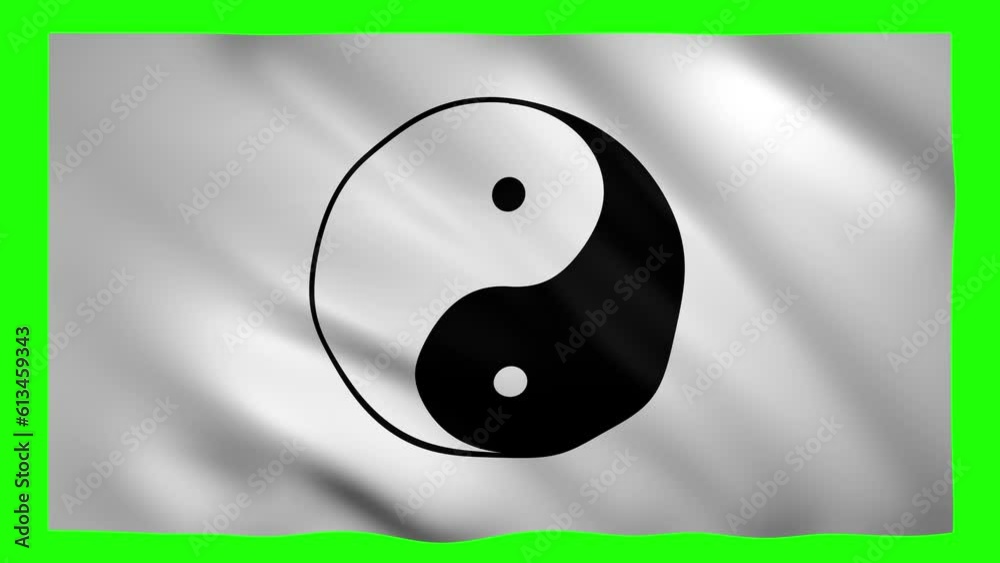 Yin Yang symbol on the black and white flag on green screen for chroma key