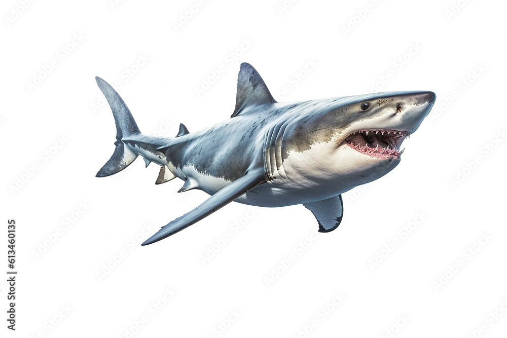 Shark isolated on white background. Created with Generative AI technology Shark isolated on white background. Created with Generative AI technology
