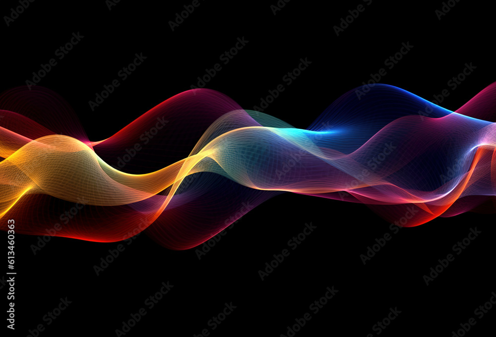 Wave lines trails flowing dynamic in diverse color. Created with Generative AI technology