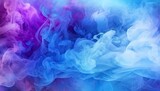 Color smoke. Paint water mix. Mysterious storm sky. Blue purple glowing fog cloud wave abstract art background with free space.