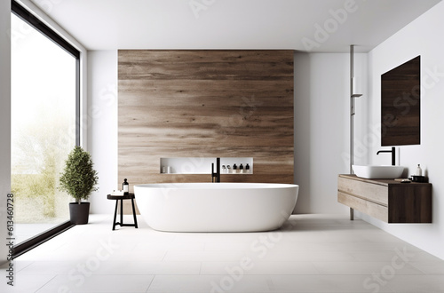 Bathtub in modern style bathroom with Generative AI