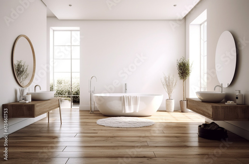 Bathtub in modern style bathroom with Generative AI
