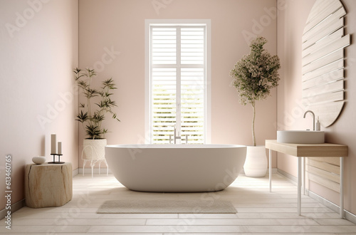 Bathtub in modern style bathroom with Generative AI