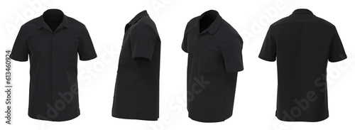 Black Man Shirt Short Sleeve. Isolated Button-down shirt photo