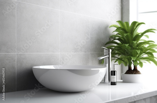 Washbasin and bathroom in white modern style with Generative AI