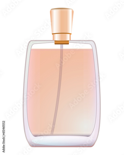 Perfume bottle isolated on white background. Vector glass bottle with rose water. pink liquid