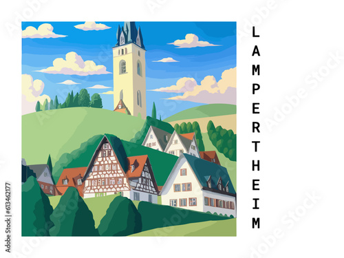 Lampertheim: Vintage artistic travel poster with a German scenic panorama and the title Lampertheim photo