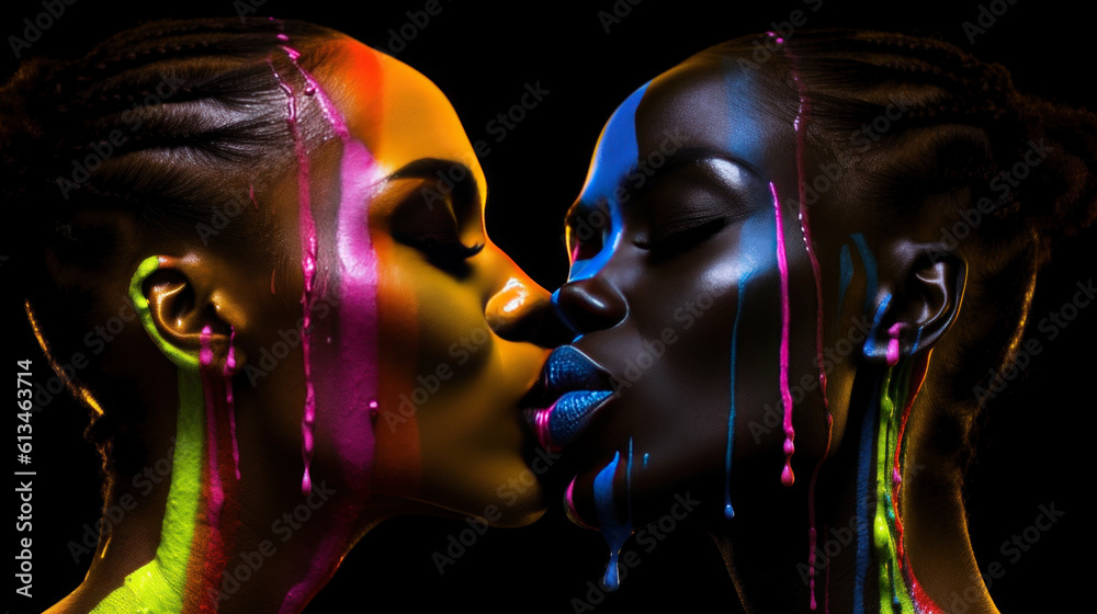 Pride Month Lgbt portrait of Black people in dripping art style