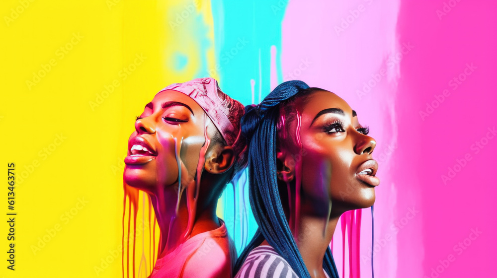 Obraz premium Pride Lgbt portrait of Caucasian and black people in dripping art style