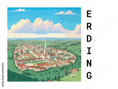 Erding: Vintage artistic travel poster with a German scenic panorama and the title Erding