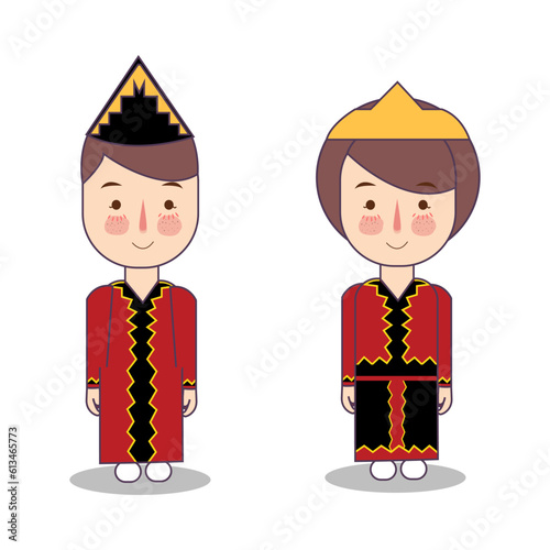 Baru oholu traditional dress native Nias tribe form Indonesian north sumatra boy and girl couple costume wearing apparel nationality