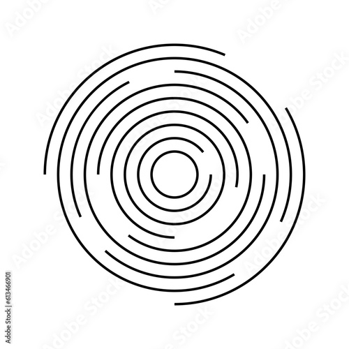 Circular ripple icon. Concentric circles with interrupted lines isolated on white background. Vortex, sonar or radio wave, soundwave, sunburst, signal sign