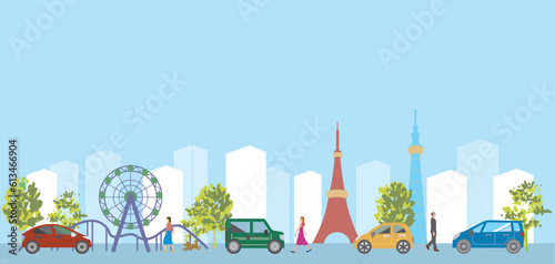 街　都心　東京の街並みのイラスト