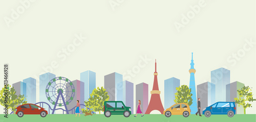 街　都心　東京の街並みのイラスト
