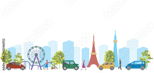 街　都心　東京の街並みのイラスト