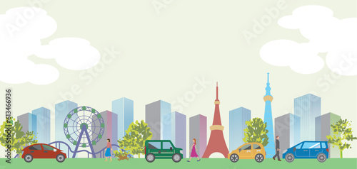 街　都心　東京の街並みのイラスト