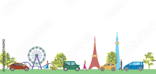 街　都心　東京の街並みのイラスト